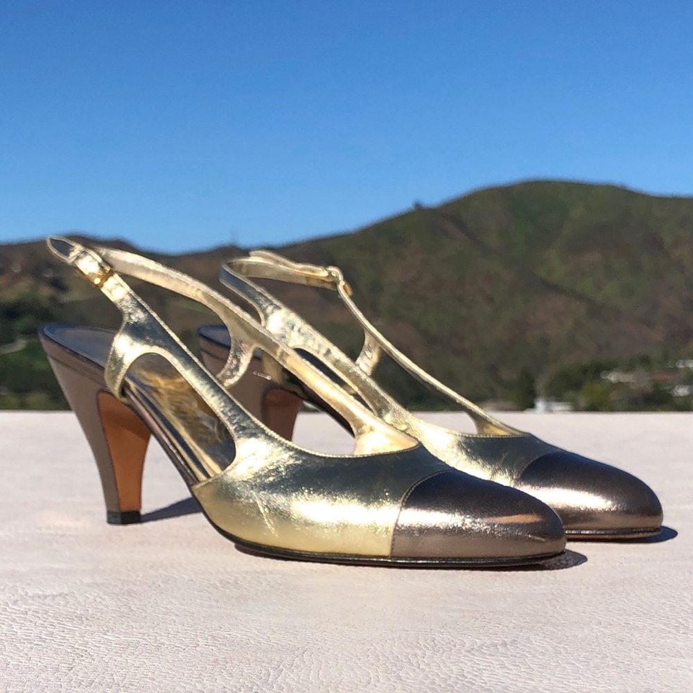 Vintage Ferragamo Slingback Office Heels, Cap Toe